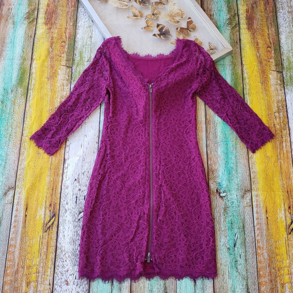 DVF Zarita Magenta Lace Sheath Cocktail Dress 8 - Picture 8 of 8